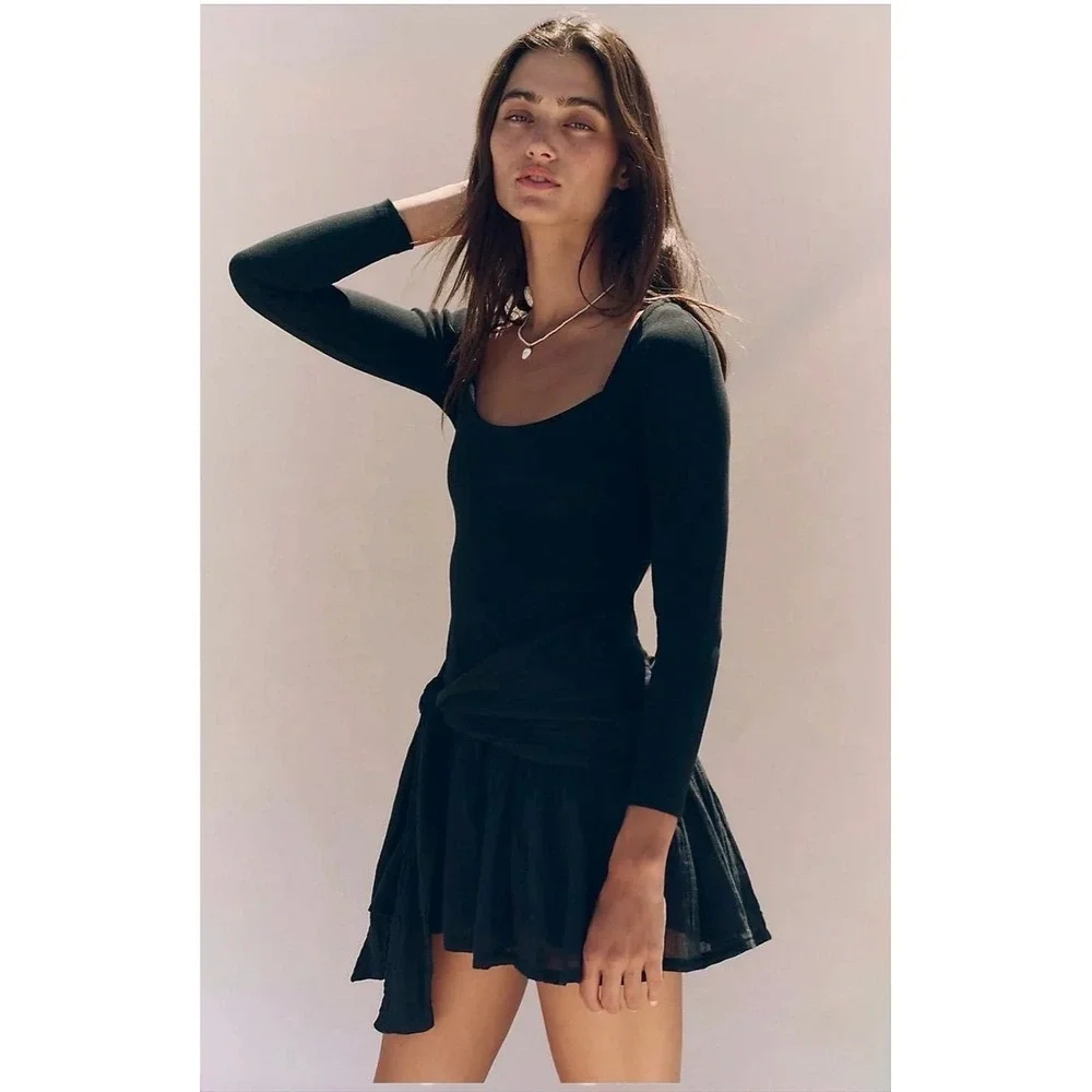 New NWT Free Est by Free people Lexi Drop Waist Dress black XS MSRP $78 date